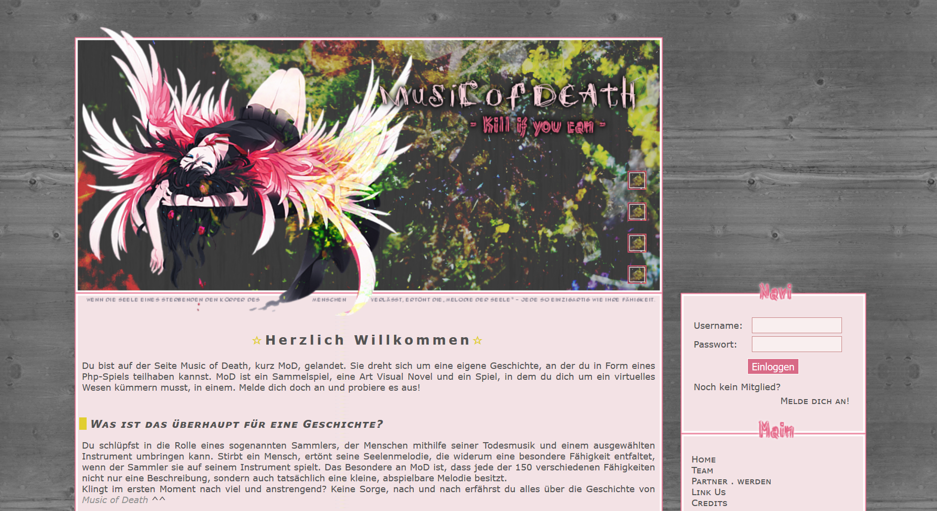 Screenshot der neuen Website, die der jetzigen sehr ähnlich sieht. Auf dem Header steht noch "Music of Death".